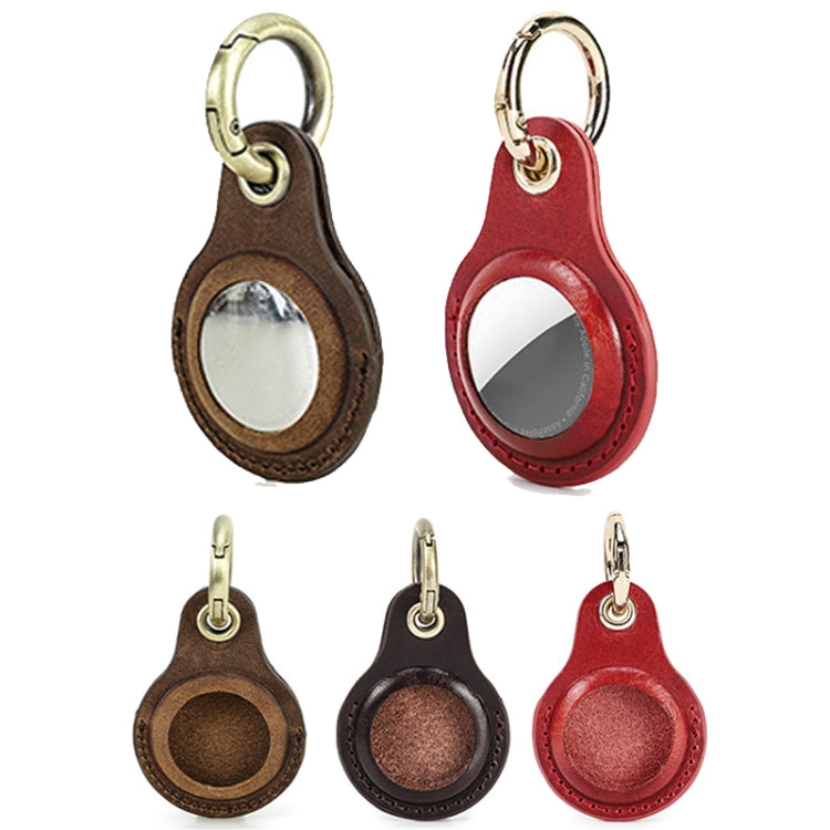 For Airtag CONTACTS FAMILY CF1139 First-layer Cowhide Tracker Protective Case Pet Locator Leather Case(Brown) by CONTACTS FAMILY