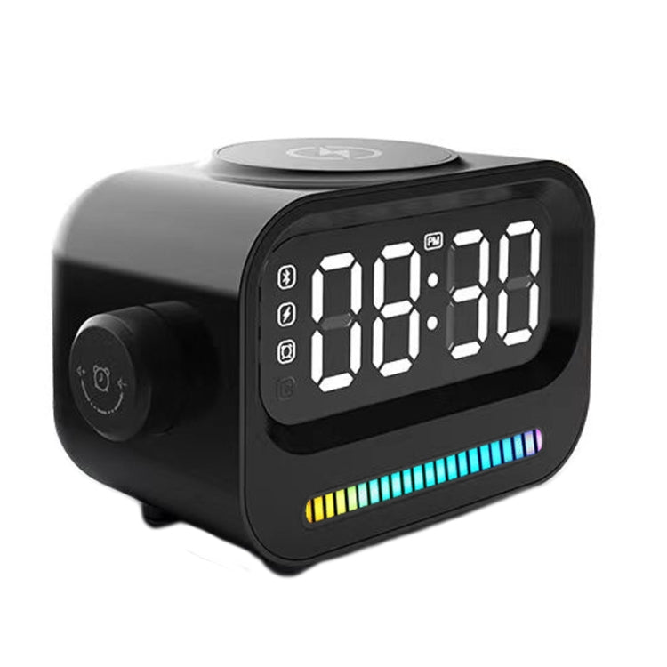15W 3-In-1 Ambient Light Digital Display Clock Bluetooth Speaker Magnetic Wireless Charger(Black) by bashfashion