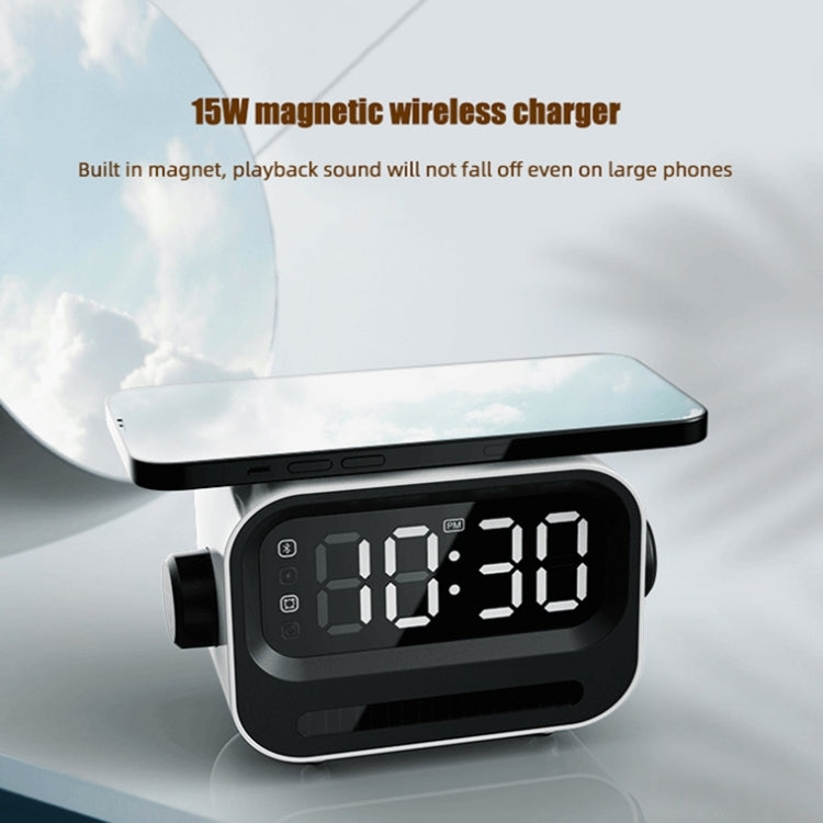 15W 3-In-1 Ambient Light Digital Display Clock Bluetooth Speaker Magnetic Wireless Charger(White) by bashfashion