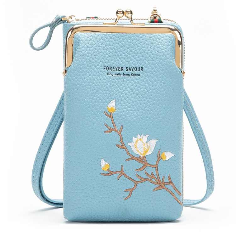 Mini Embroidered Single-shoulder Phone Bag Crossbody Long Ladies Wallet, Color: Blue by bashfashion