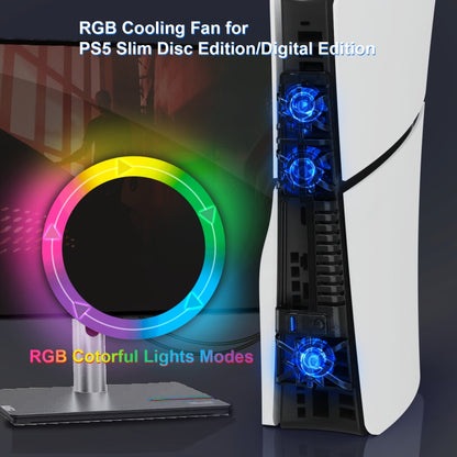 JYS-P5175 For PS5 Slim Host Optical Drive / Digital Version Universal With RGB Colorful Light Cooling Fan by JYS
