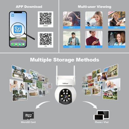 SriHome SH052 Wifi 5MP Wireless PTZ IP AI Auto Tracking Sound&Light Alarm Starlight Color Night Vision Outdoors Surveillance Camera, Plug: AU by SriHome