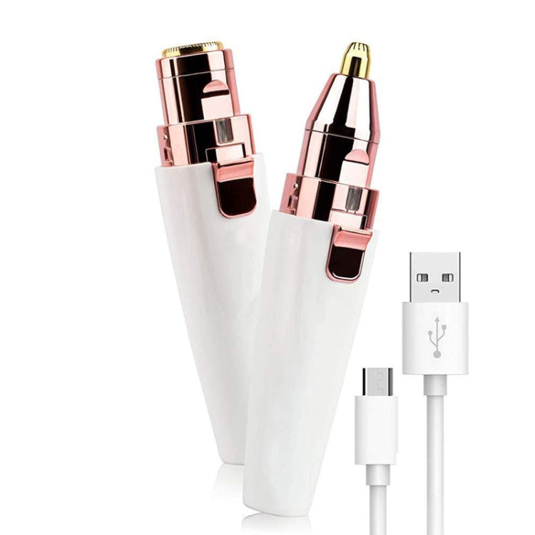 2 In 1 Electrical Eyebrow Trimmer Ladies Shaver Eyebrow Shapers, Model: USB Charging White by bashfashion