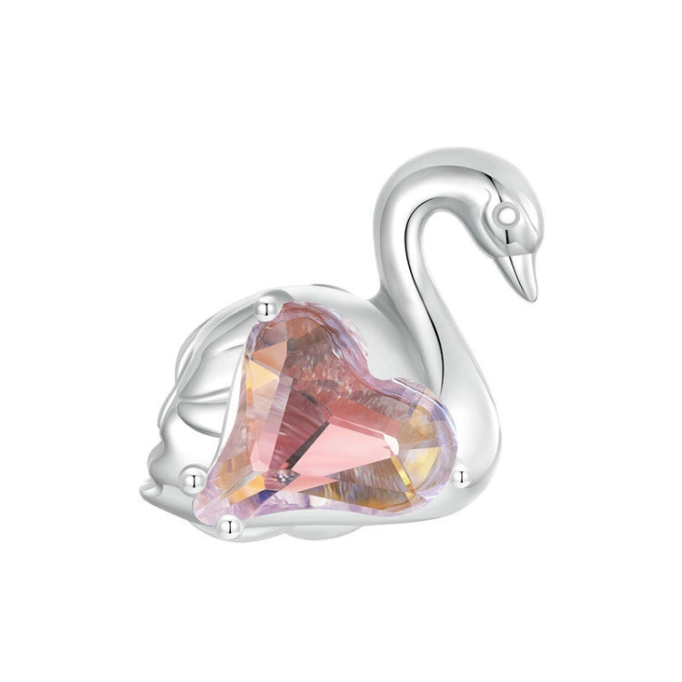 S925 Sterling Silver Platinum-plated Pink Swan Rose DIY Beads(BSC980) by bashfashion