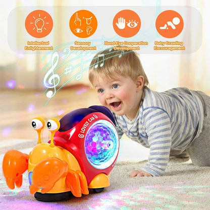 Crawling Hermit Crab Educational Electrical Toys Universal Music Light Projection Cartoon Children Toys(Orange) by bashfashion