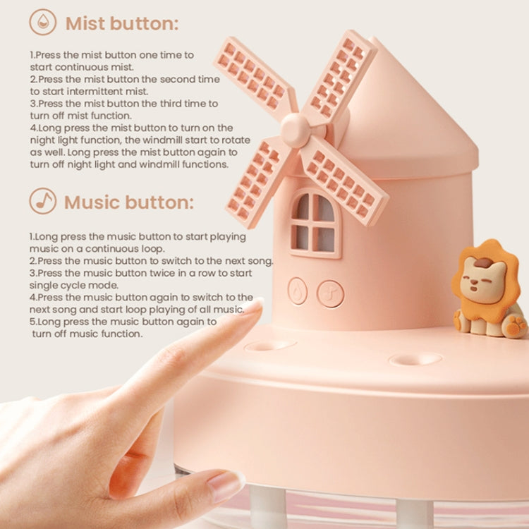 ZAY-H007 LED Light Double Spray Wireless Mini Desktop Windmill Music Humidifier(Pink) by bashfashion