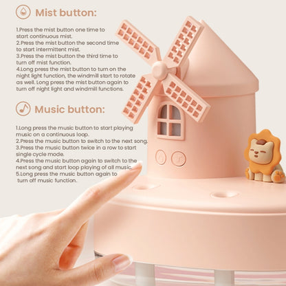 ZAY-H007 LED Light Double Spray Wireless Mini Desktop Windmill Music Humidifier(Pink) by bashfashion