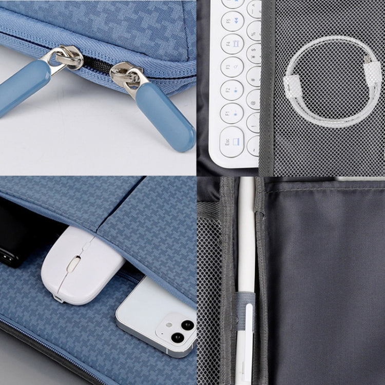 10/11 Inch Houndstooth Pattern Oxford Cloth Laptop Bag Waterproof Tablet Storage Bag(Haze Blue) by bashfashion