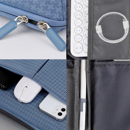 10/11 Inch Houndstooth Pattern Oxford Cloth Laptop Bag Waterproof Tablet Storage Bag(Haze Blue) by bashfashion