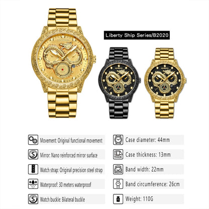 BINBOND B3030 Embossed Dragon Luminous Waterproof Quartz Watch, Color: Full-gold Black by BINBOND