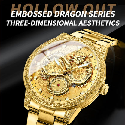 BINBOND B3030 Embossed Dragon Luminous Waterproof Quartz Watch, Color: Full-gold Black by BINBOND