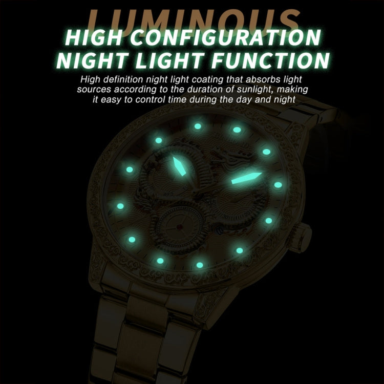 BINBOND B3030 Embossed Dragon Luminous Waterproof Quartz Watch, Color: Full-gold Black by BINBOND