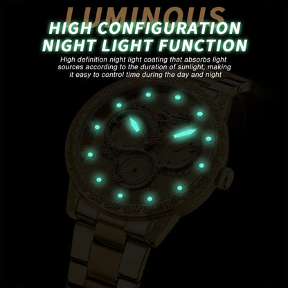 BINBOND B3030 Embossed Dragon Luminous Waterproof Quartz Watch, Color: Full-gold Black by BINBOND