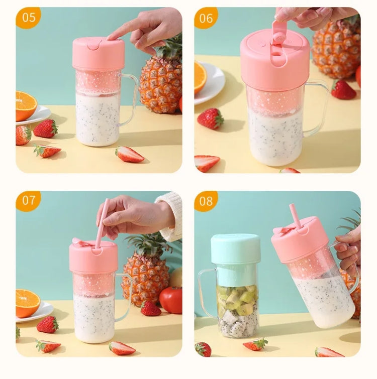 420ml 6 Blades Straw Juice Cup USB Charging Portable Fruit Juicer Smoothie Maker(Pink) by bashfashion