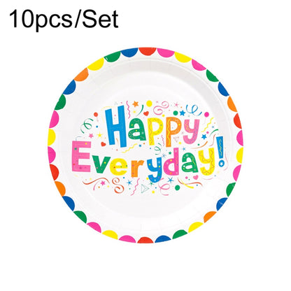 10pcs /Set Birthday Colorful Disposable Tableware Theme Party Decoration Set, Style: 9 inch Paper Tray by bashfashion