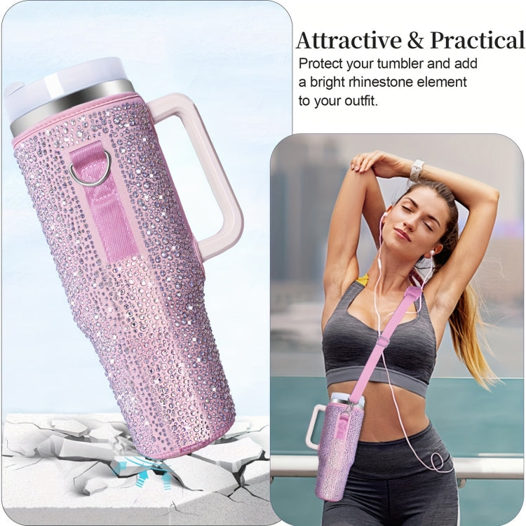 For Stanley 40oz Cup Hot Diamond Cover Neoprene Insulated Portable Bottle Cover(Pink) by bashfashion