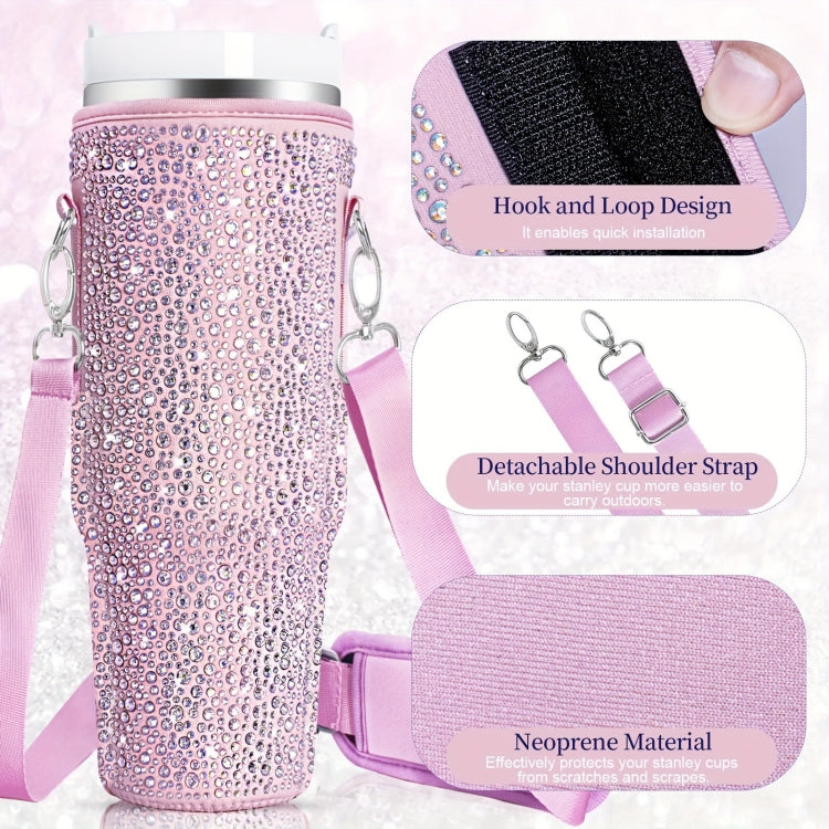 For Stanley 40oz Cup Hot Diamond Cover Neoprene Insulated Portable Bottle Cover(Pink) by bashfashion