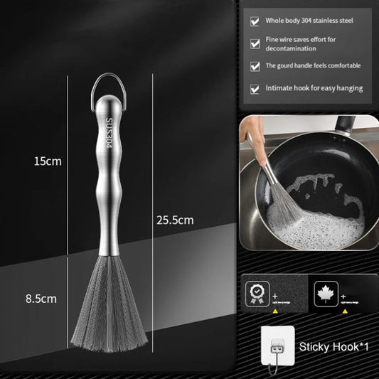 304 Thickened Lengthened Steel Wire Pot Brush Stainless Steel Cleaning Brush For Kitchen(With Hook) by bashfashion