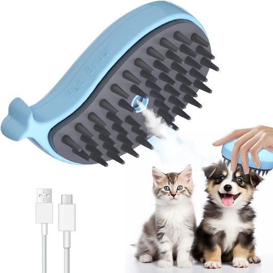 Pet Spray Steamy Brush Cat Dog Grooming Massage Comb(Whale Blue) by bashfashion