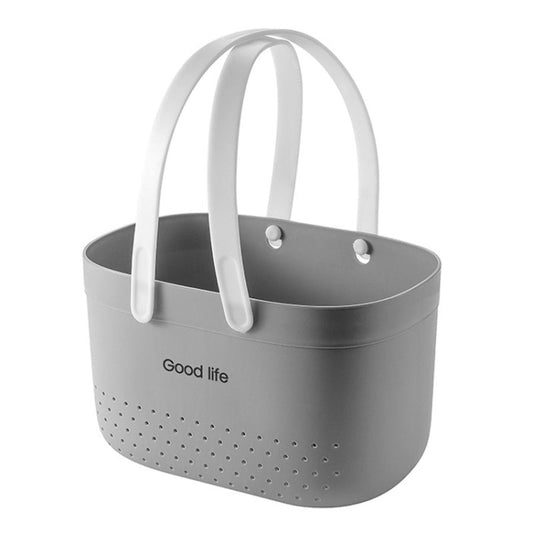 Silicone Portable Wash Basket Bathroom Storage Drainage Shower Shelf Basket(Grey) by bashfashion