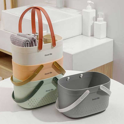 Silicone Portable Wash Basket Bathroom Storage Drainage Shower Shelf Basket(Grey) by bashfashion