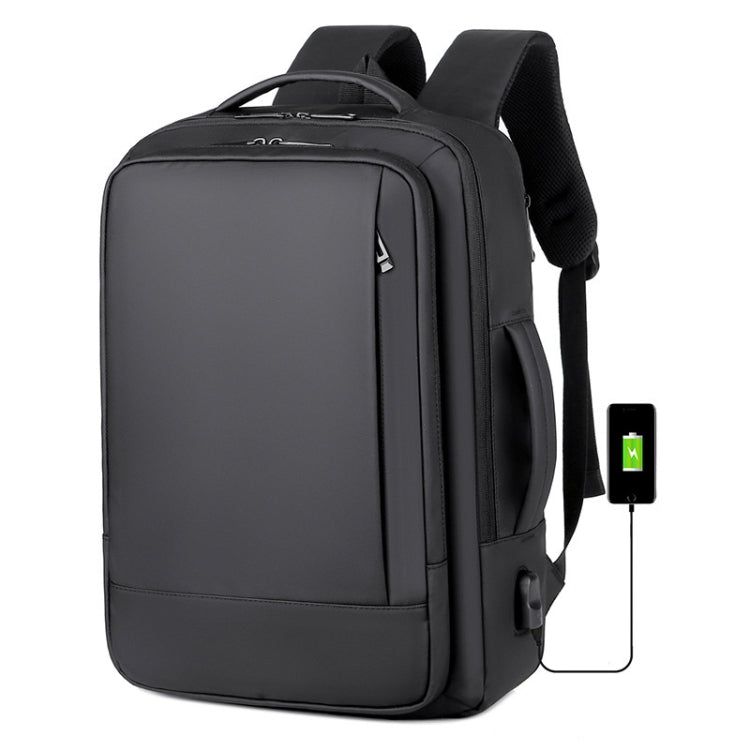 Expandable Business Waterproof Laptop Backpack With USB Port(Black) by bashfashion