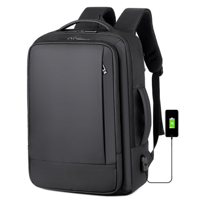 Expandable Business Waterproof Laptop Backpack With USB Port(Black) by bashfashion