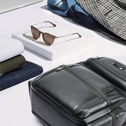 Bopai 61-17311 Large-capacity First-layer Cowhide Laptop Backpack With USB+Type-C Port(Plain) by Bopai