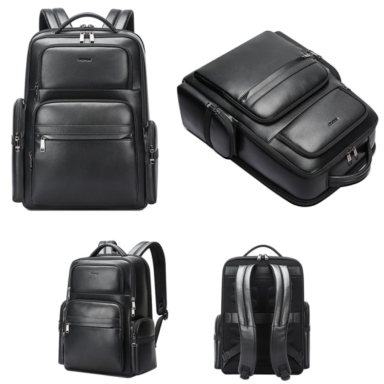 Bopai 61-98611 Large-capacity Waterproof First-layer Cowhide Laptop Backpack With USB+Type-C Port(Black) by Bopai