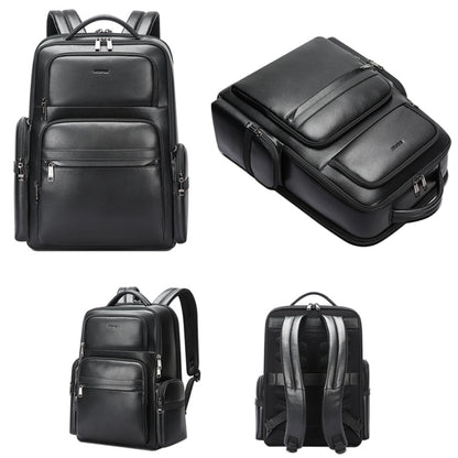 Bopai 61-98611 Large-capacity Waterproof First-layer Cowhide Laptop Backpack With USB+Type-C Port(Black) by Bopai