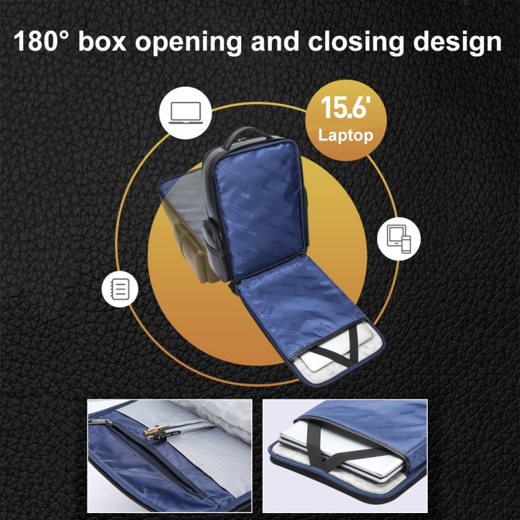 Bopai 61-98611 Large-capacity Waterproof First-layer Cowhide Laptop Backpack With USB+Type-C Port(Black) by Bopai