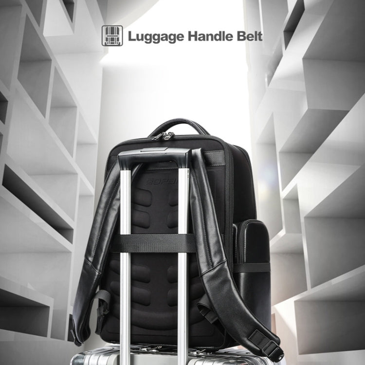 Bopai 61-98611 Large-capacity Waterproof First-layer Cowhide Laptop Backpack With USB+Type-C Port(Black) by Bopai