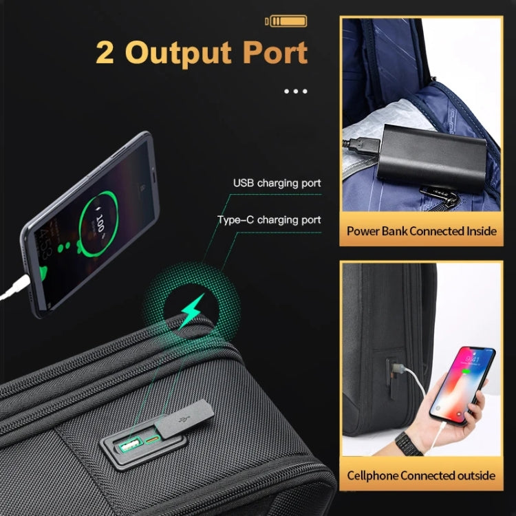 Bopai 61-19011 Large Capacity Waterproof Travel Laptop Backpack With USB+Type-C Port(Black) by Bopai