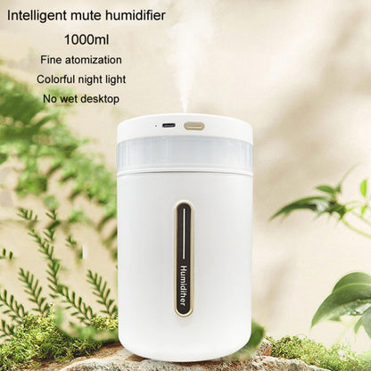 1L Home Humidifier Large Capacity Desk Aroma Mute Ambient Light Humidifier Charging Model(White) by bashfashion