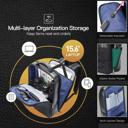 Bopai 61-120761 Large-capacity First-layer Cowhide Business Laptop Backpack With USB+Type-C Port(Black) by Bopai