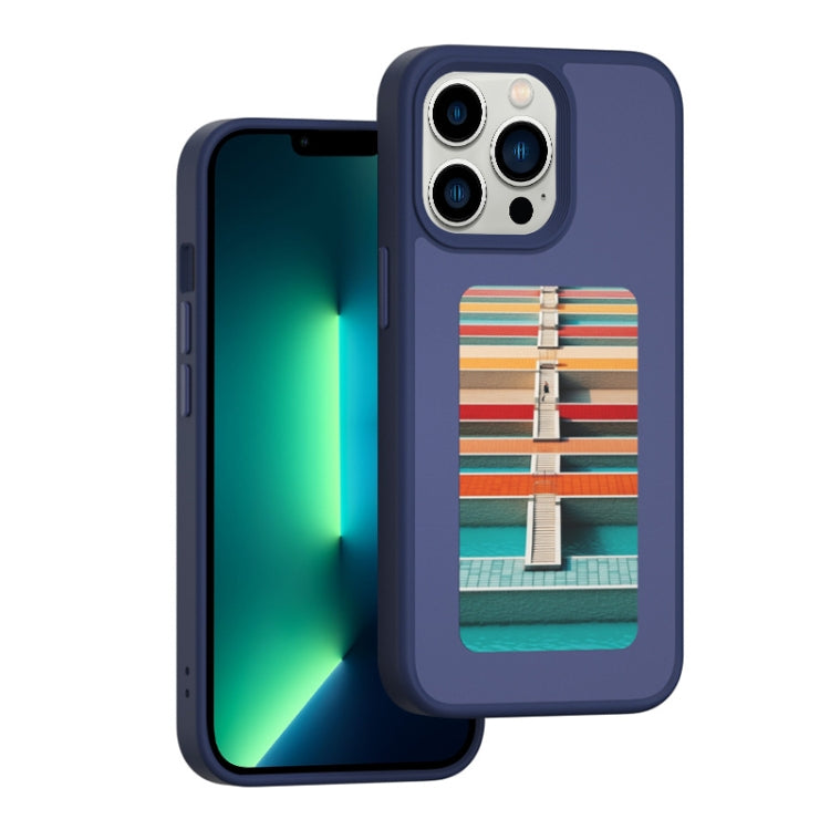 For iPhone 13 Pro NFC Four-Color E-ink Screen DIY Phone Case(Blue) by bashfashion