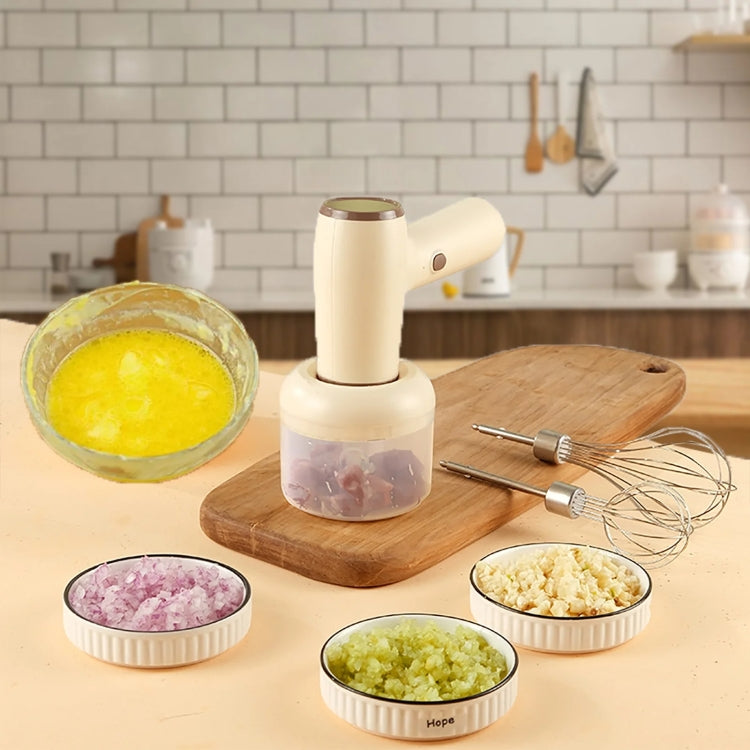 2 in 1 Portable Wireless Garlic Chopper Egg Beater Mixer Cooking Machine(Khaki) by bashfashion