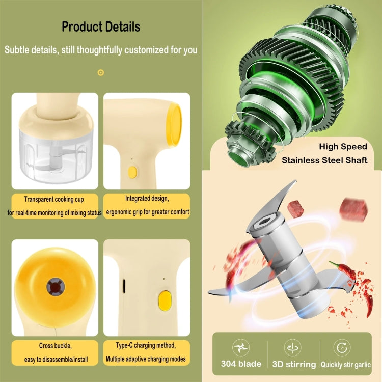 2 in 1 Portable Wireless Garlic Chopper Egg Beater Mixer Cooking Machine(Khaki) by bashfashion