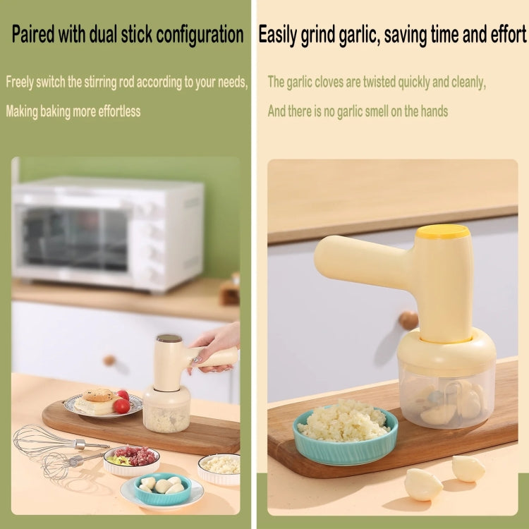 2 in 1 Portable Wireless Garlic Chopper Egg Beater Mixer Cooking Machine(Beige) by bashfashion