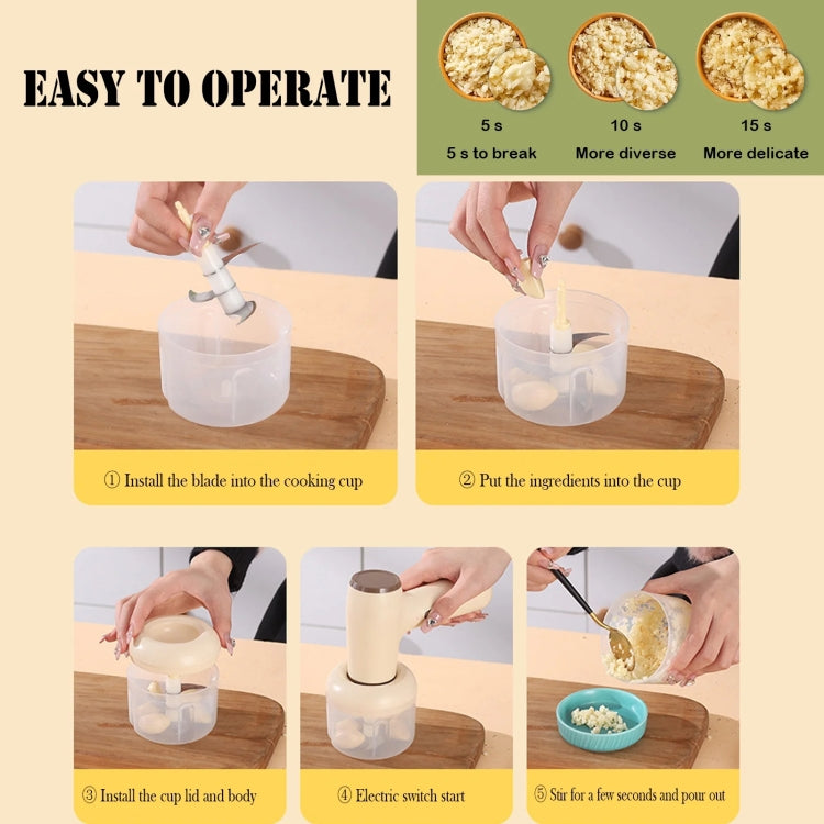 2 in 1 Portable Wireless Garlic Chopper Egg Beater Mixer Cooking Machine(Beige) by bashfashion