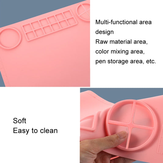50x40cm Silicone Double Bowl Painting Pad Graffiti Oil Painting Mat Erasable and Washable Silicone Pad(Pink) by bashfashion