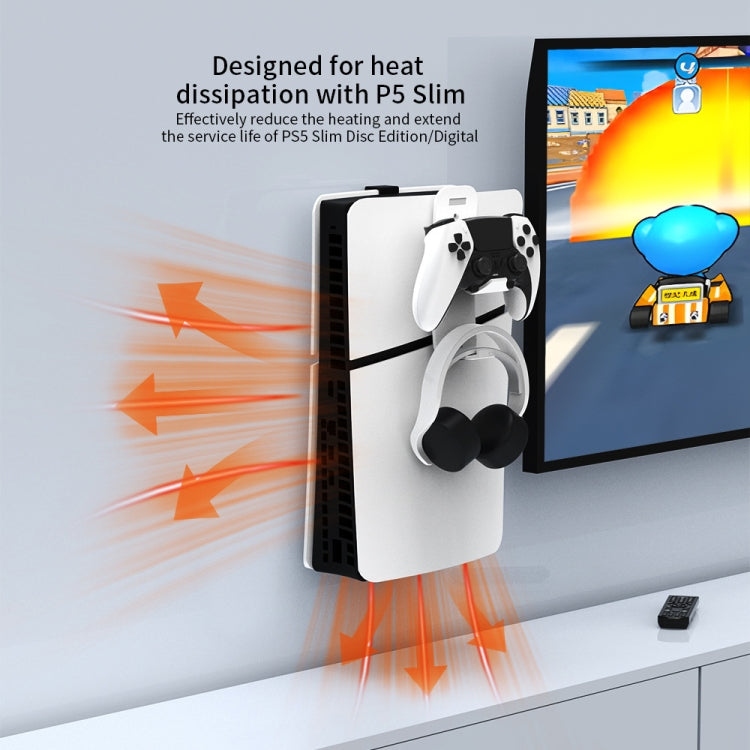 For PS5 Slim JYS-P5193 Console Wall Mount Hanging Storage Rack With Headphone Grip Organizer(Black) by JYS