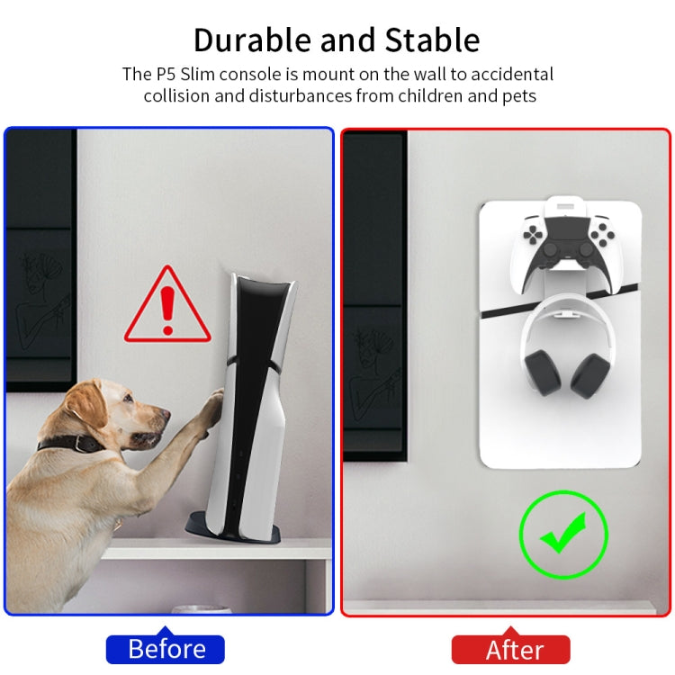 For PS5 Slim JYS-P5193 Console Wall Mount Hanging Storage Rack With Headphone Grip Organizer(Black) by JYS