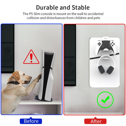 For PS5 Slim JYS-P5193 Console Wall Mount Hanging Storage Rack With Headphone Grip Organizer(Black) by JYS