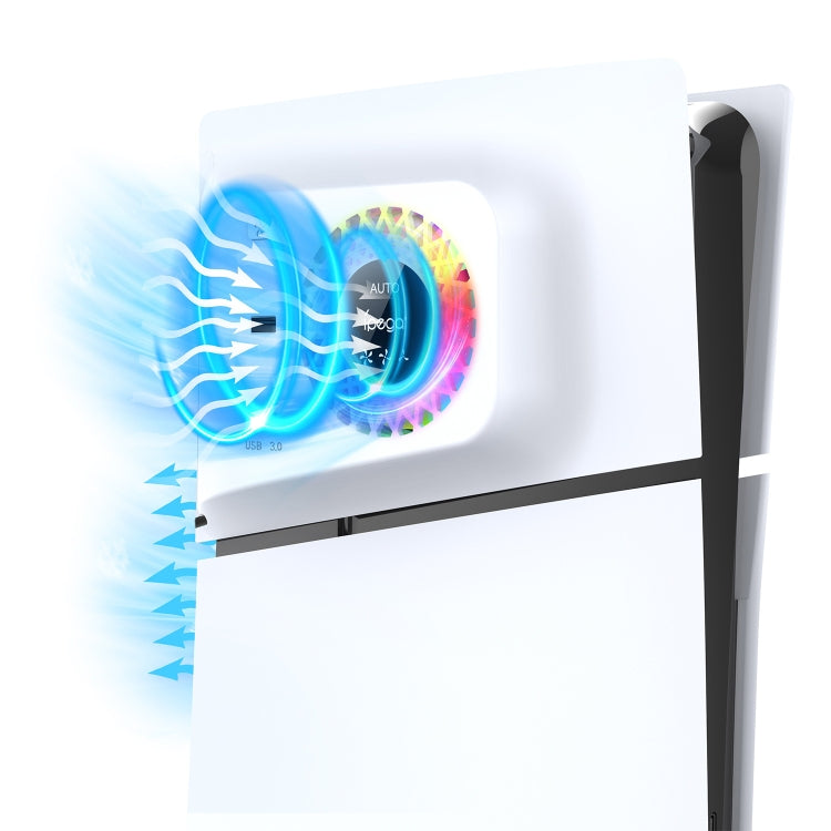 For PS5 Slim ipega PG-P5S019 Temperature Control Cooling Fan Face Cover Cooler + USB HUB with RGB Lights by ipega