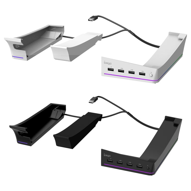 For Sony PS5 Slim IPEGA PG-P5S021 RGB Light Host Horizontal Stand With 4 USB HUBs, Color: White by ipega