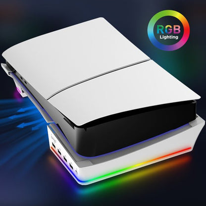 For Sony PS5 Slim IPEGA PG-P5S021 RGB Light Host Horizontal Stand With 4 USB HUBs, Color: White by ipega