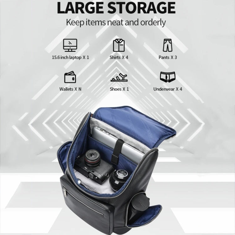 Bopai 61-122431 Large-capacity First-layer Cowhide Business Waterproof Laptop Backpack(Black) by Bopai