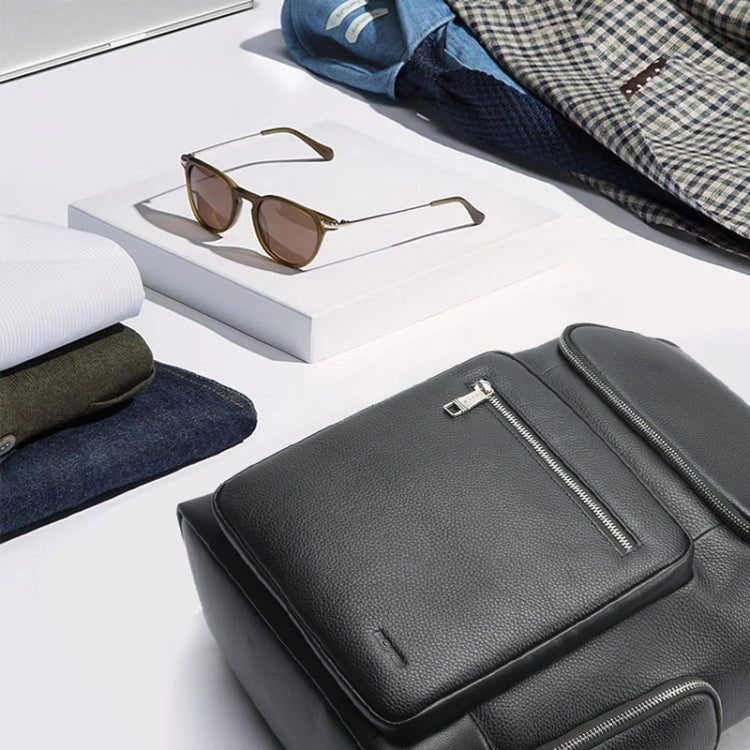 Bopai 61-122431 Large-capacity First-layer Cowhide Business Waterproof Laptop Backpack(Black) by Bopai