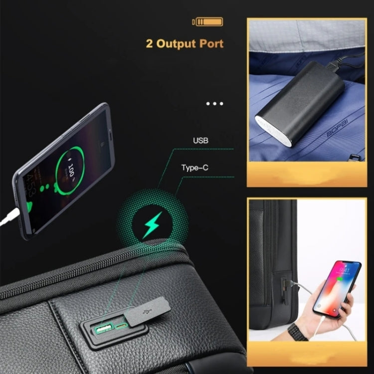 Bopai 61-122391 Large-capacity First-layer Cowhide Business Laptop Backpack With USB+Type-C Port(Black) by Bopai